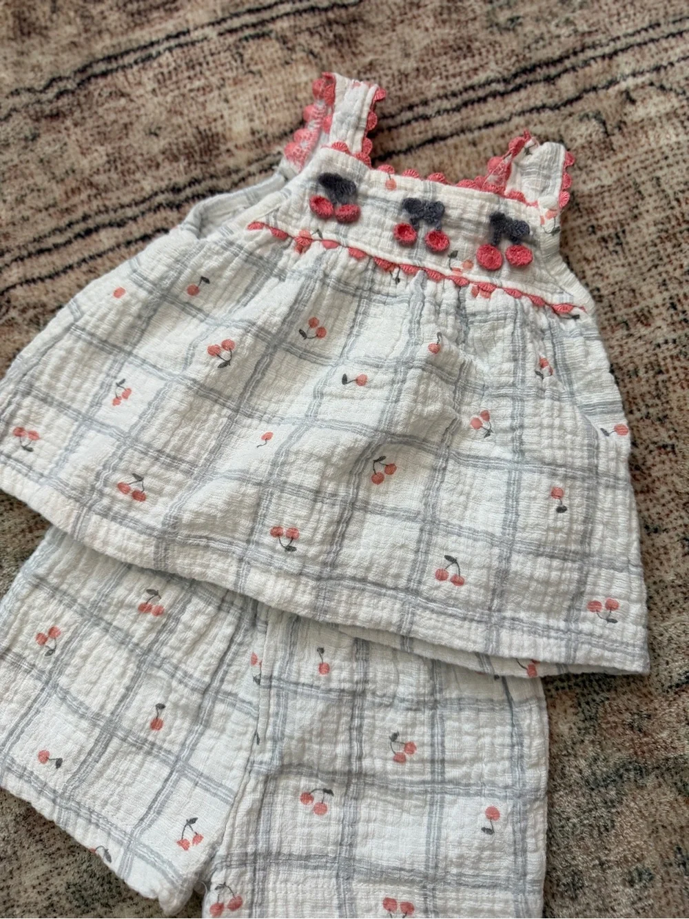 Kids White & Pink Cherry Print  Set